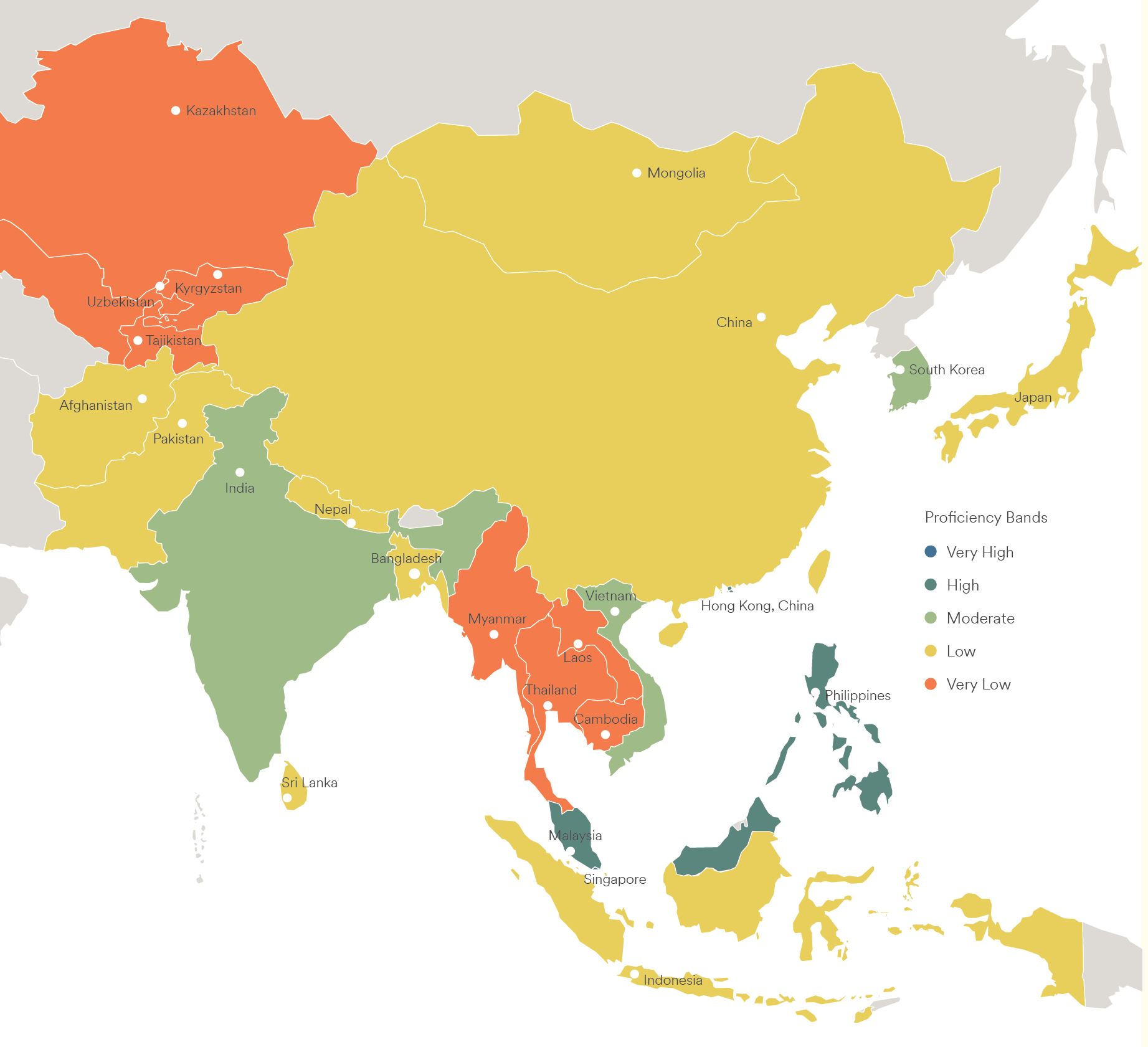 asia proficiency map